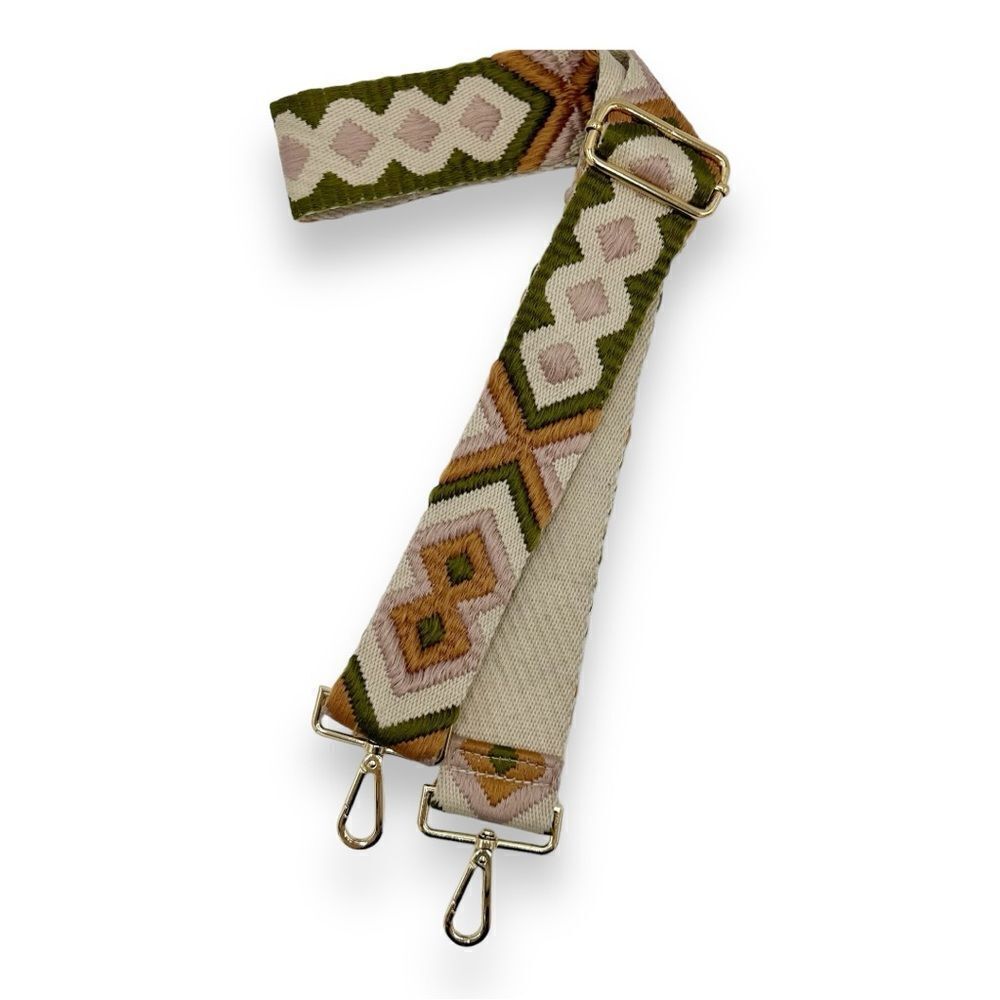 Guitar Strap for Purse Bag Green and Orange Boho Geometric Embroidery